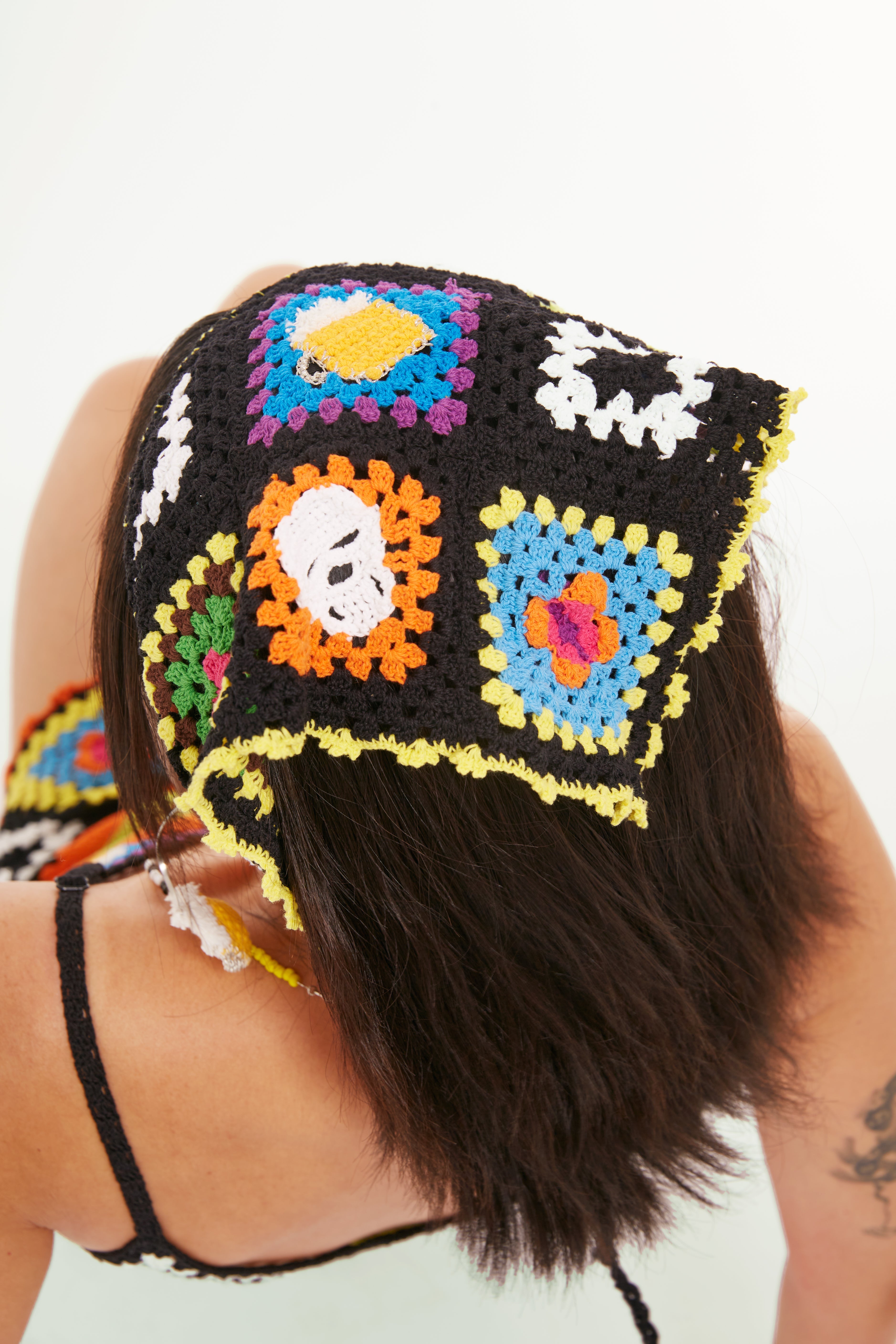 Granny Square Crochet Bandana (Black Base)