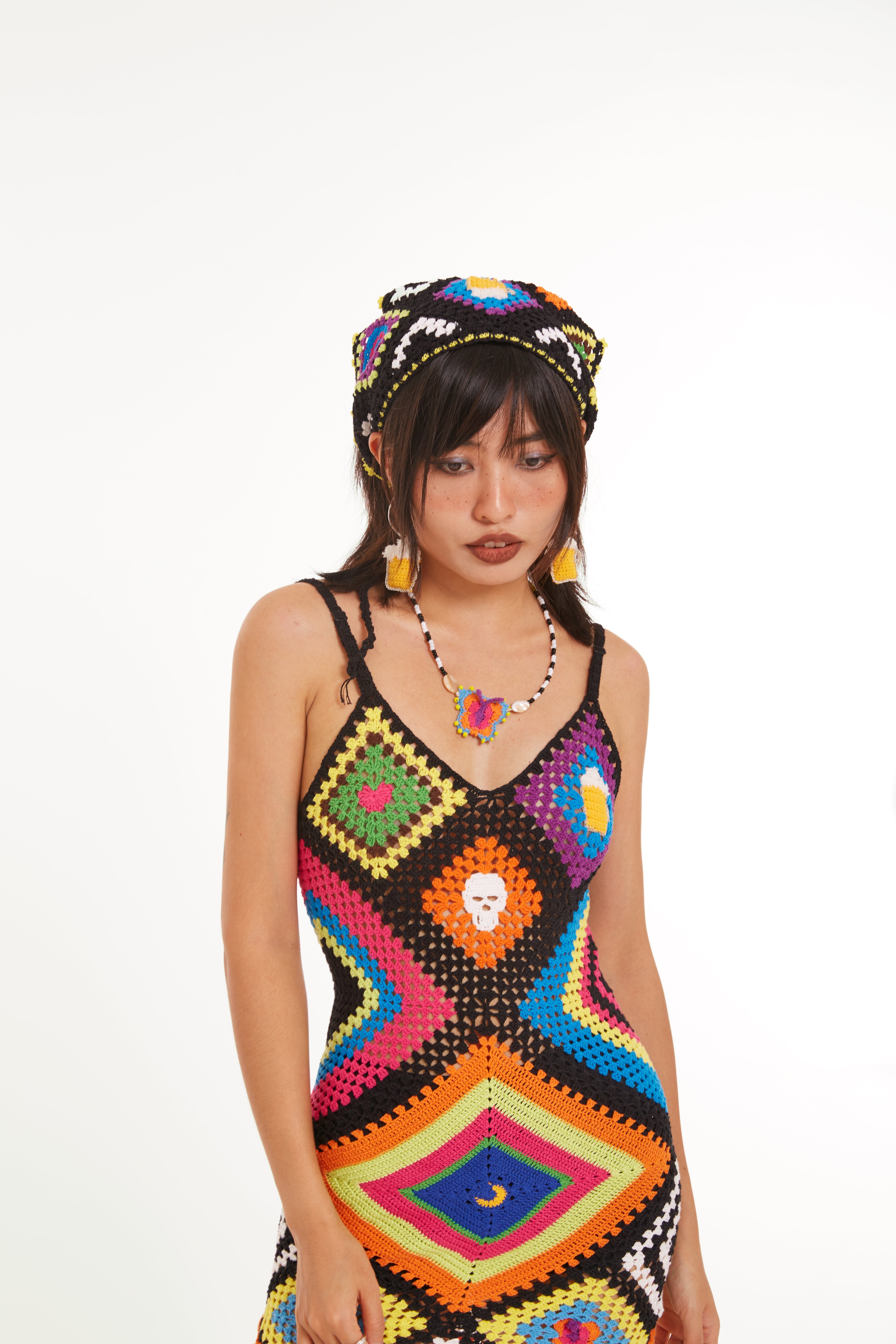 Granny Square Crochet Bandana (Black Base)