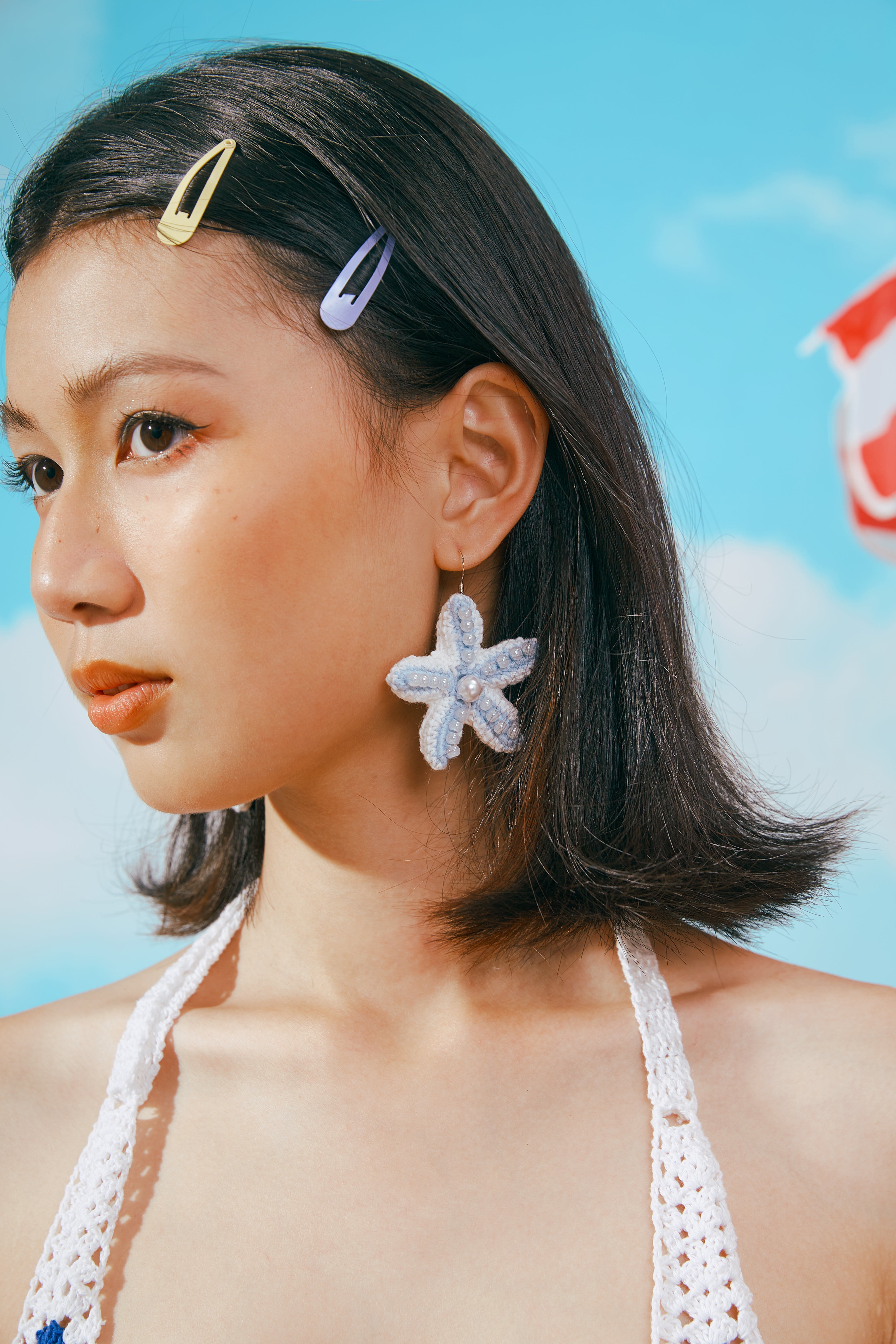 Blue Starfish Crochet Earrings
