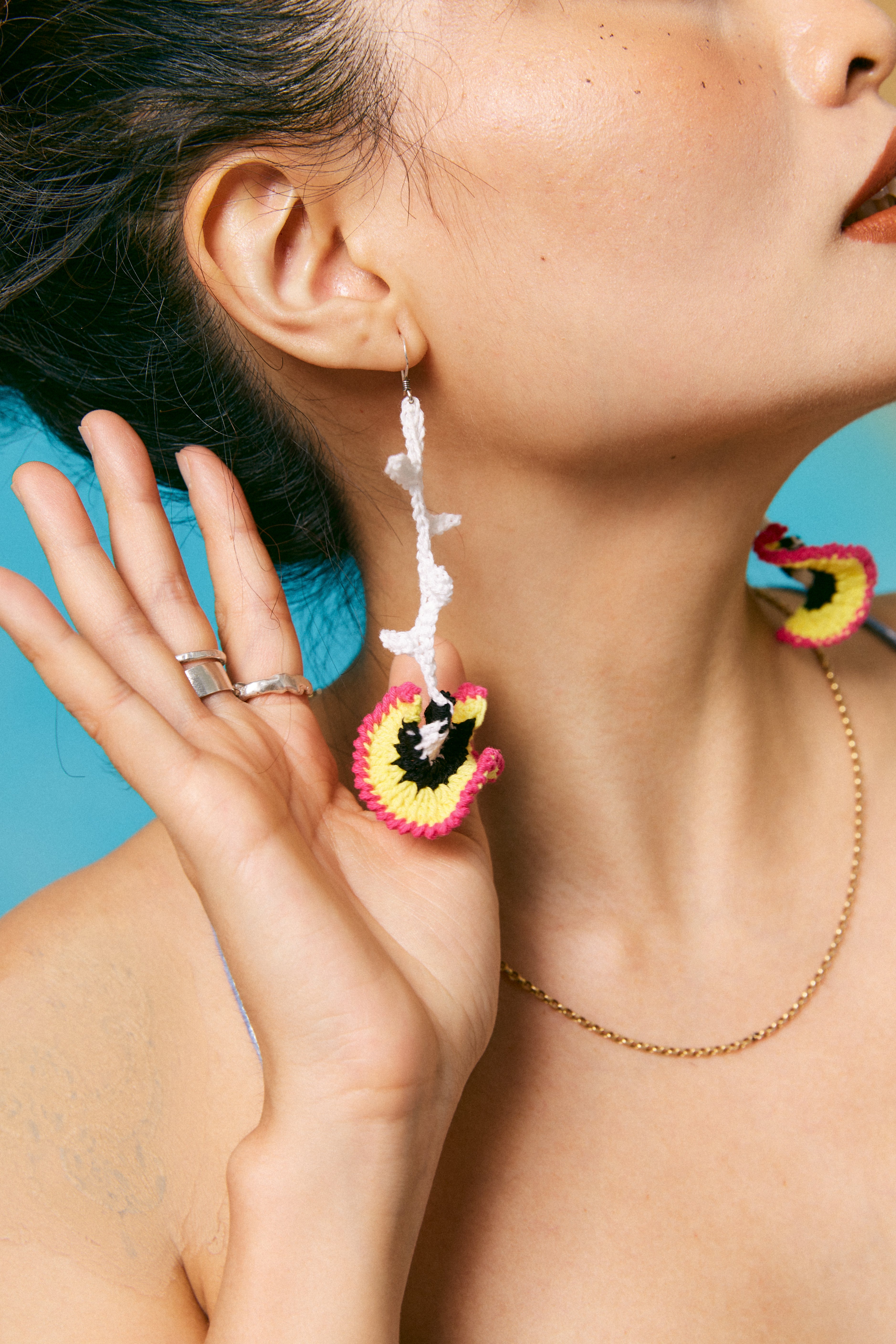 Coral Bloom Crochet Earrings