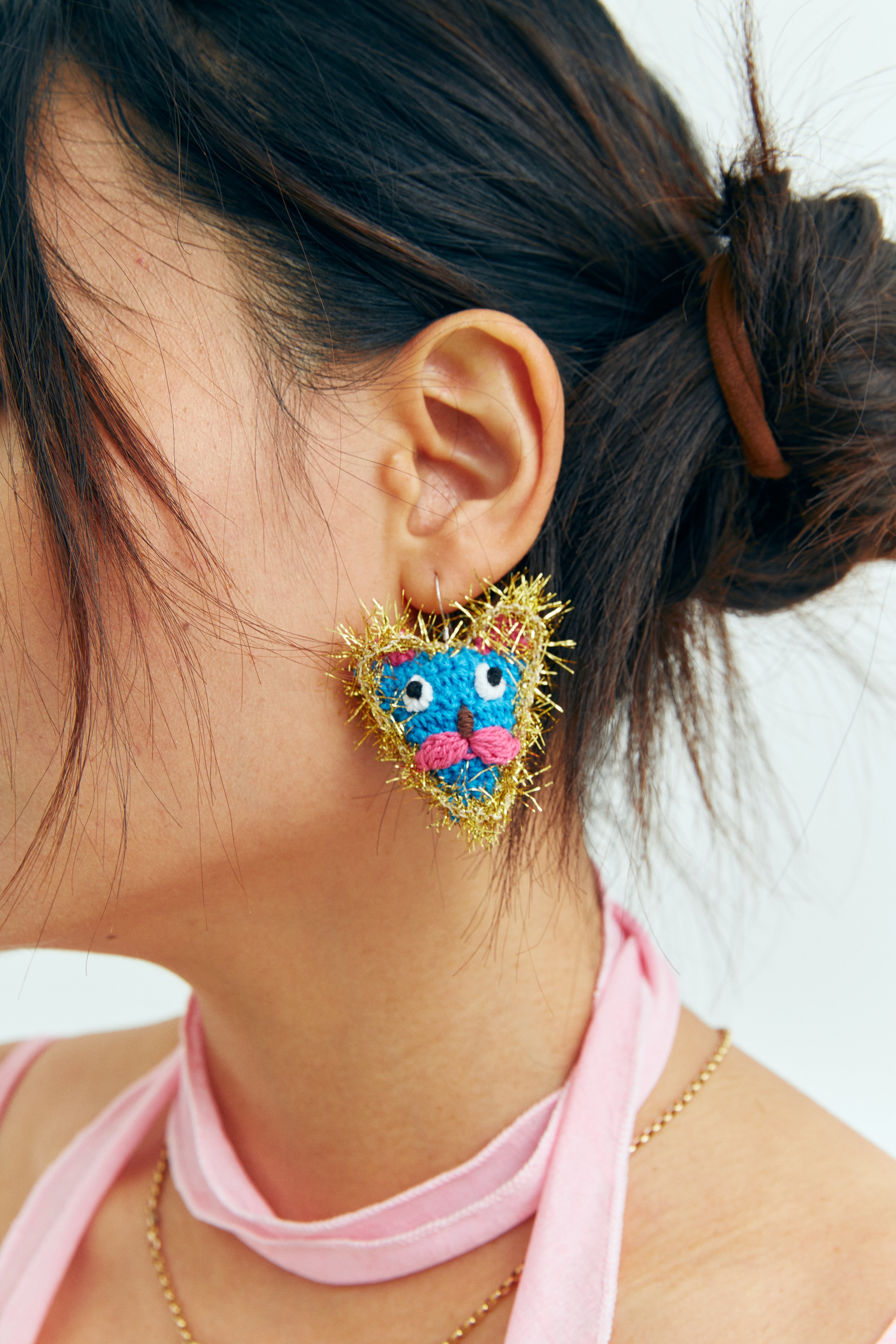 Blue Lion Crochet Earrings