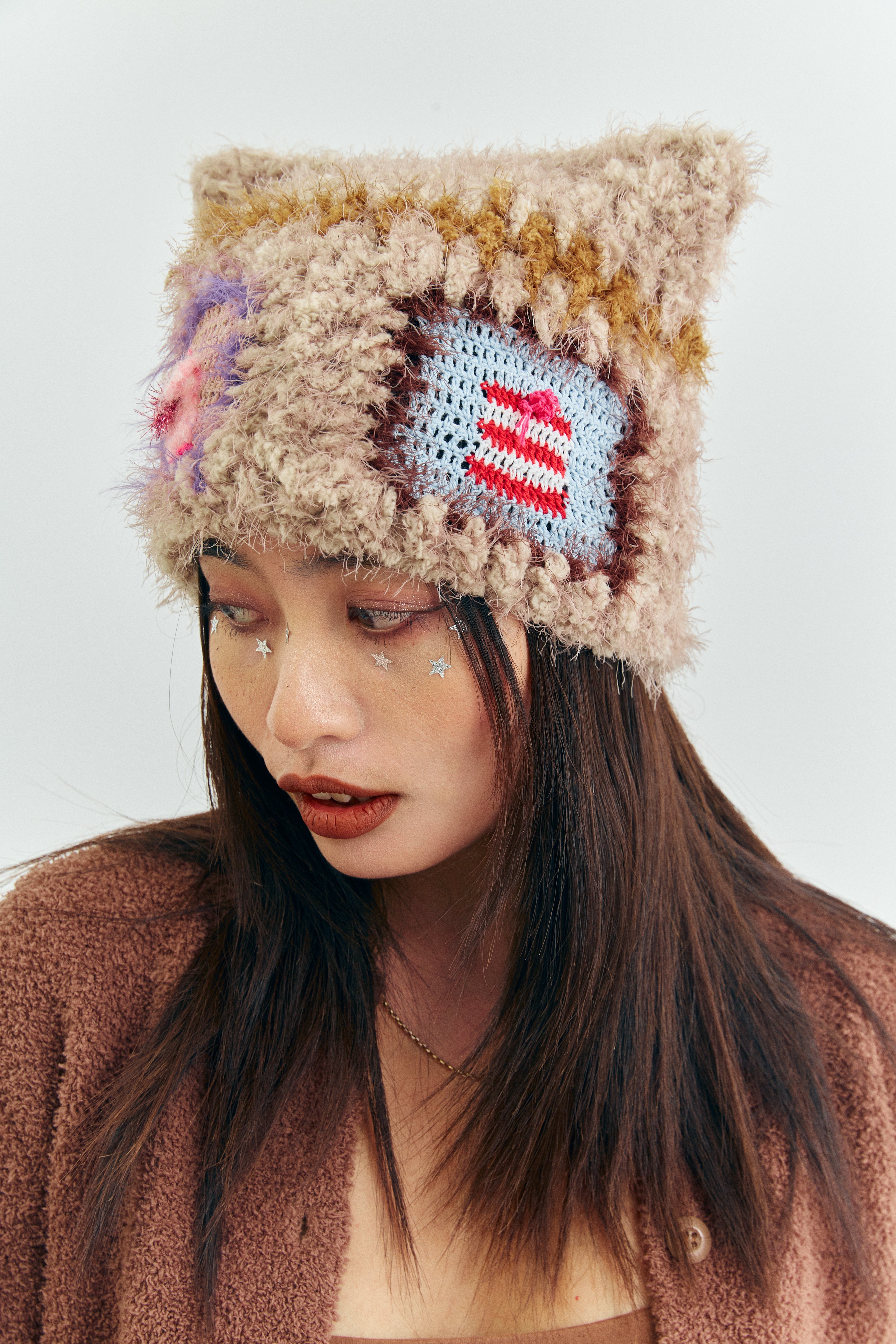 Fluffy Patchwork Crochet Hat