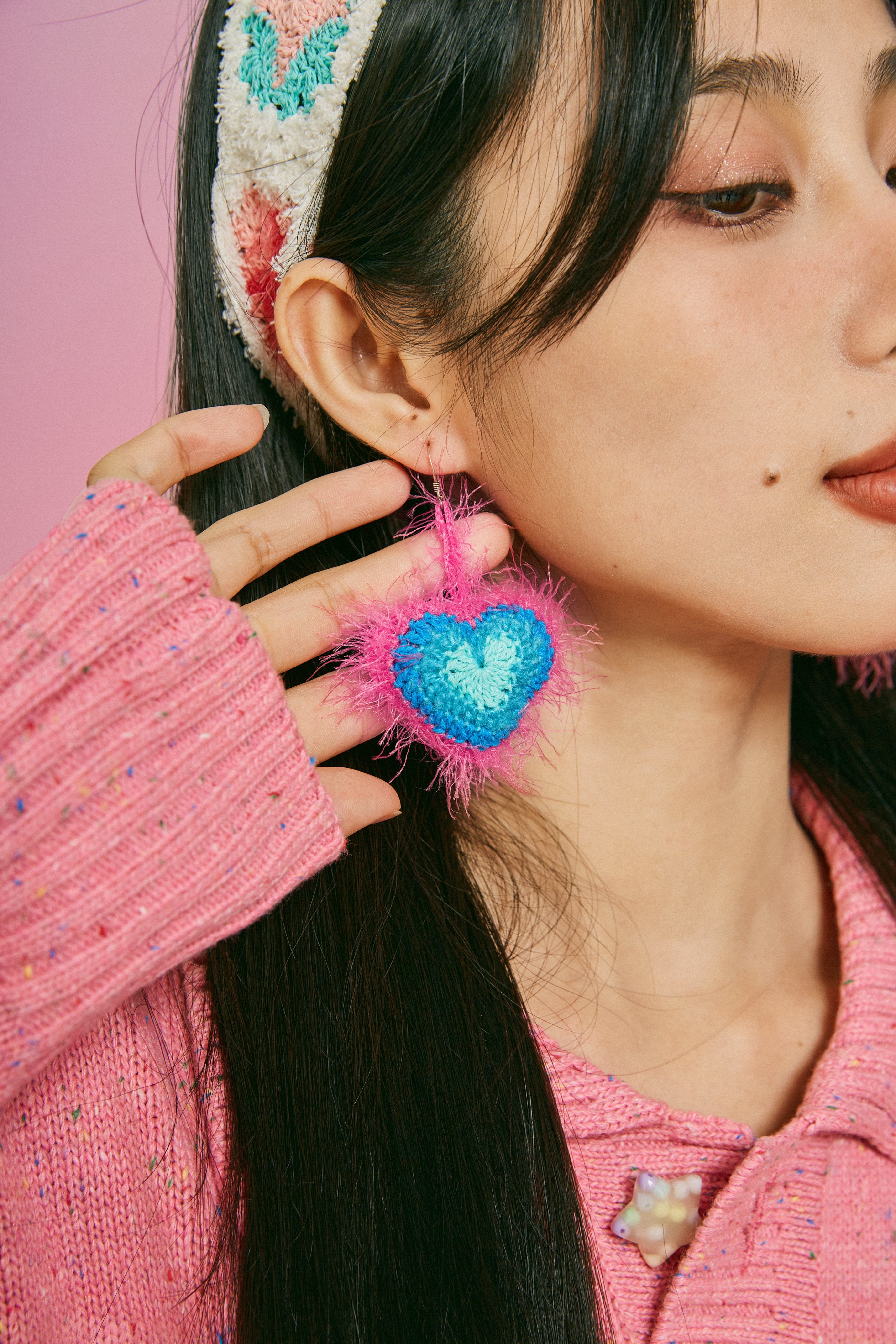 Fluffy Heart Crochet Earrings