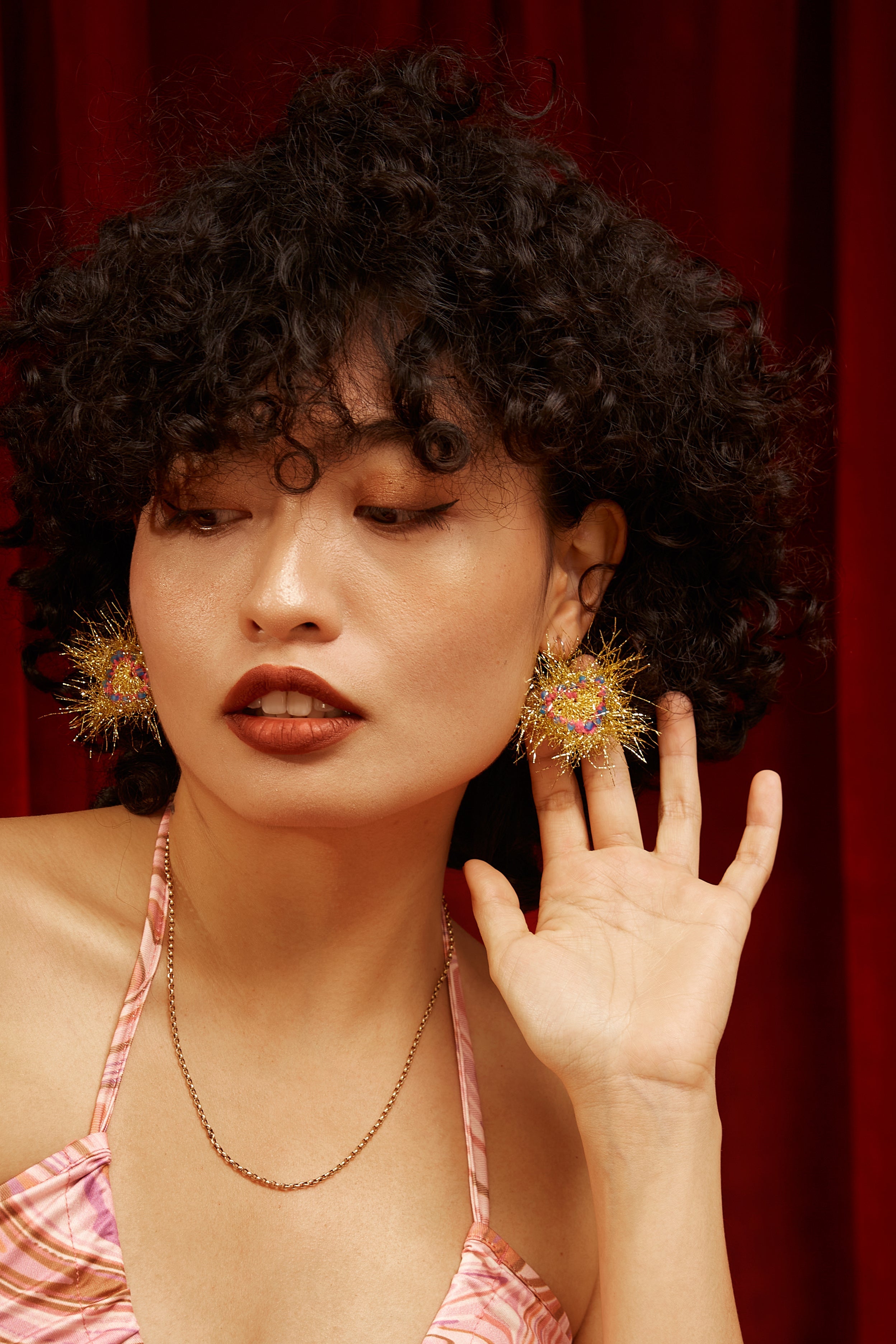 Golden Spark Heart Crochet Earrings