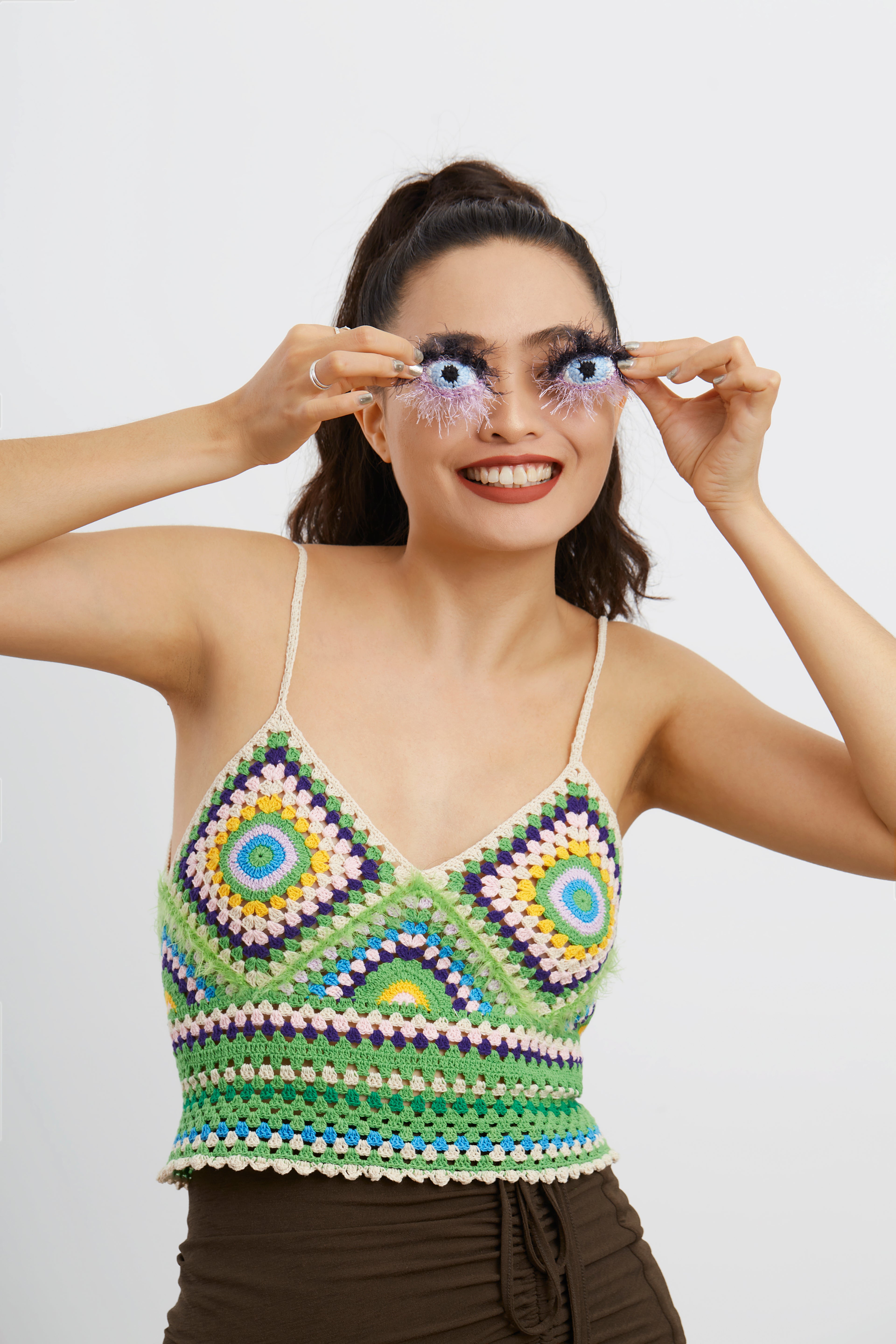Fluffy Evil Eye Crochet Earrings