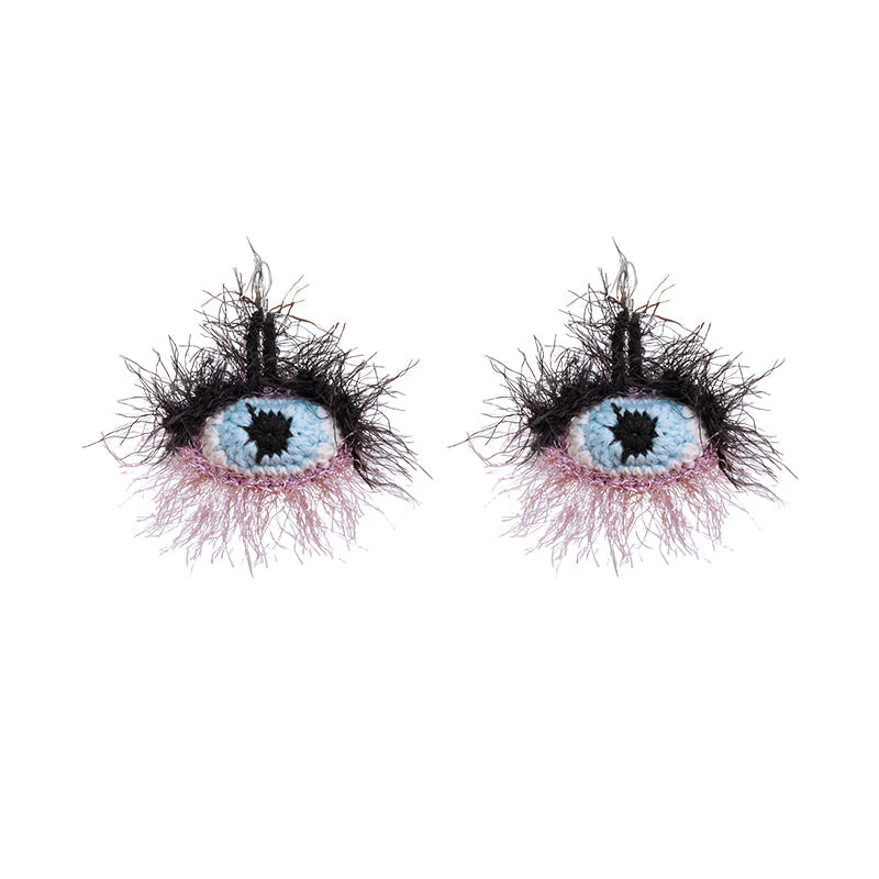 Fluffy Evil Eye Crochet Earrings
