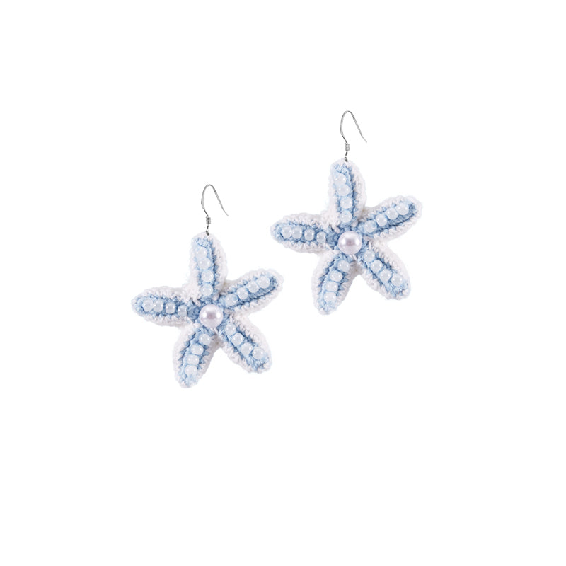 Blue Starfish Crochet Earrings