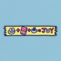 Mochi's washi tape embroidery patch/sticker displayed against a baby blue background by SmallHappinessLA