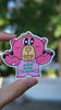 Boba Bear Workout vinyl sticker featuring a pink bear lifting dumbbells, shown held by hand in natural daylight, designed by SmallHappinessLA